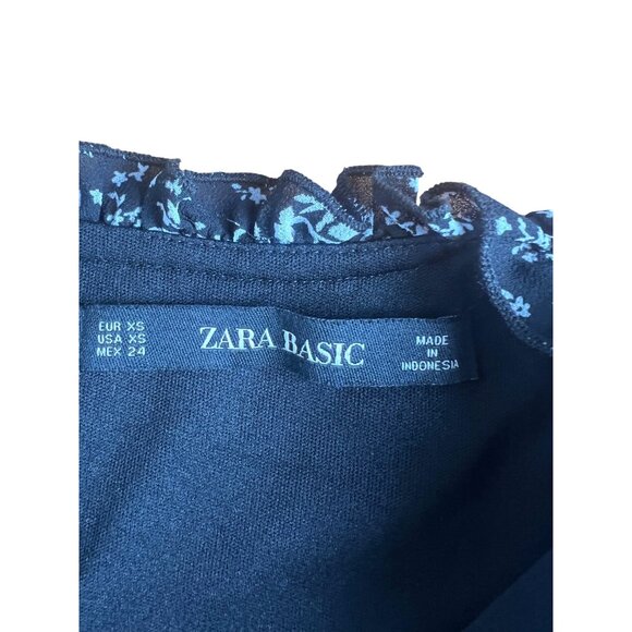 Zara Basic Black & White Floral Pleated Mini Dress Long Sleeves XS - Picture 5 of 15